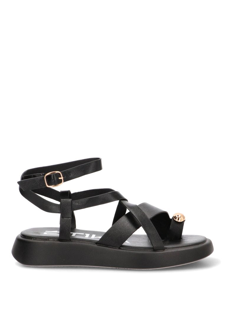 SANDALIA APLIQUE DORADO NEGRO GROTTAZZURRA 10143 ETIKA MUJER NEGRO