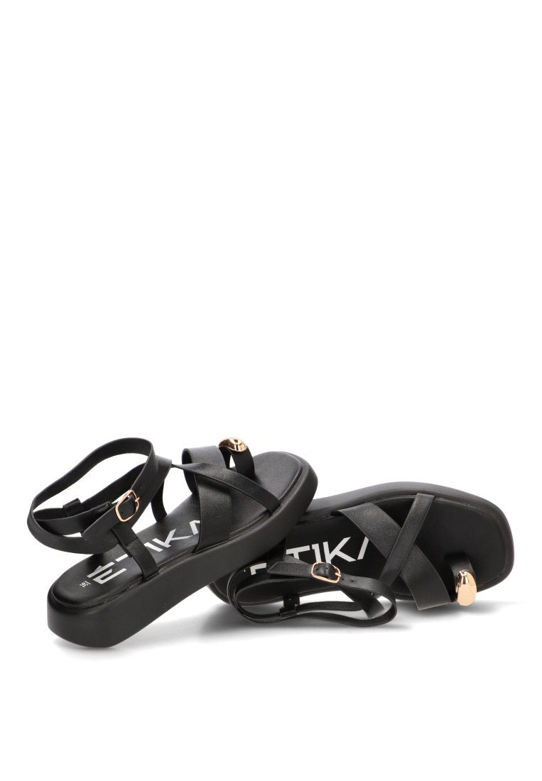 SANDALIA APLIQUE DORADO NEGRO GROTTAZZURRA 10143 ETIKA MUJER NEGRO