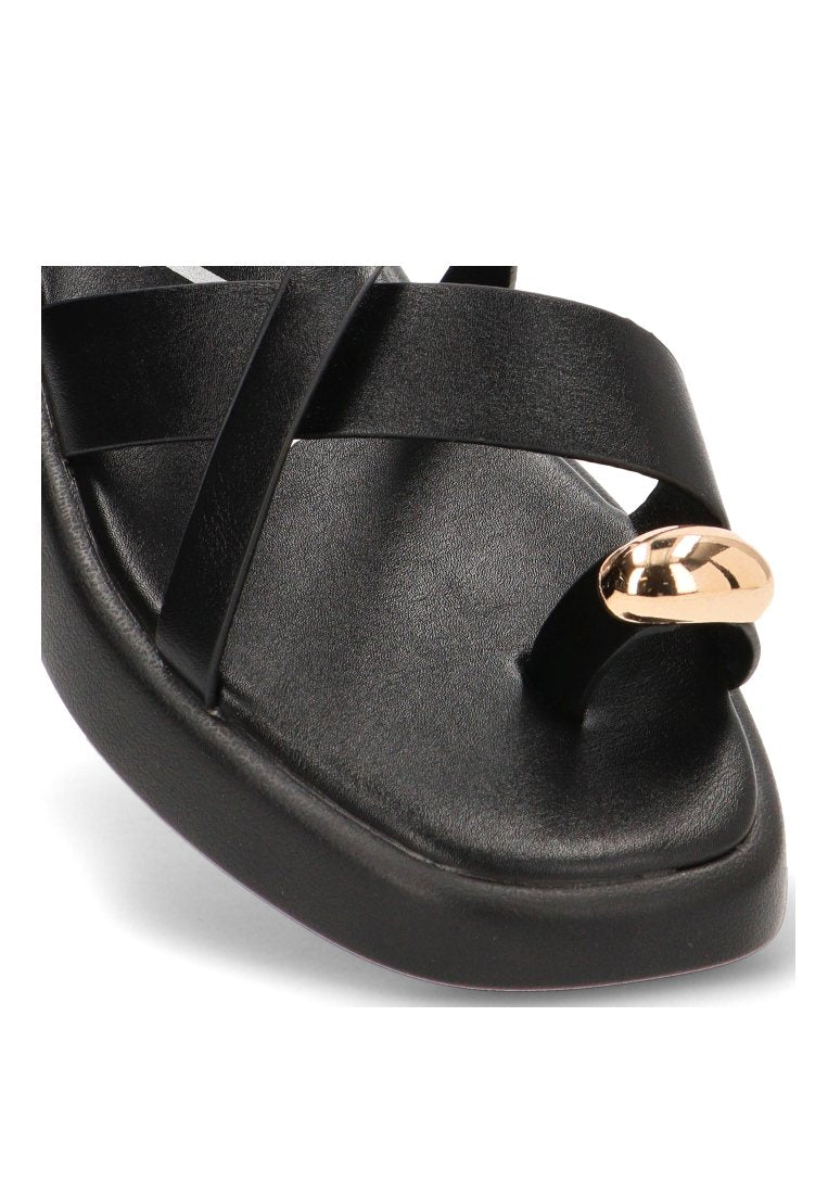 SANDALIA APLIQUE DORADO NEGRO GROTTAZZURRA 10143 ETIKA MUJER NEGRO